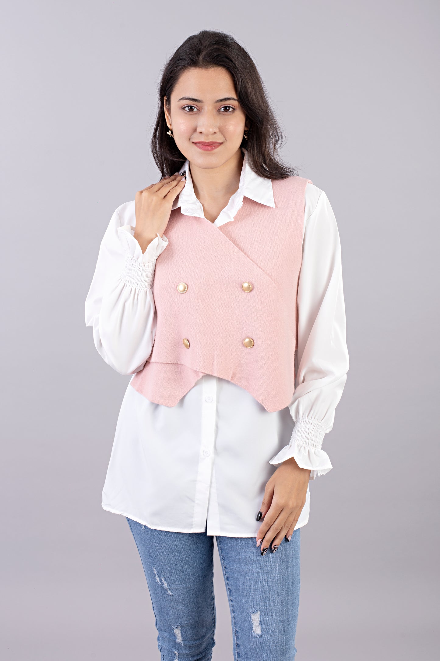 Cropped Double-Breasted Waistcoat with Shirt