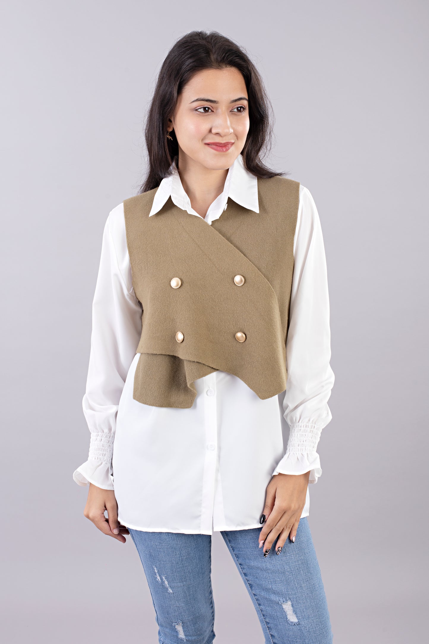 Cropped Double-Breasted Waistcoat with Shirt