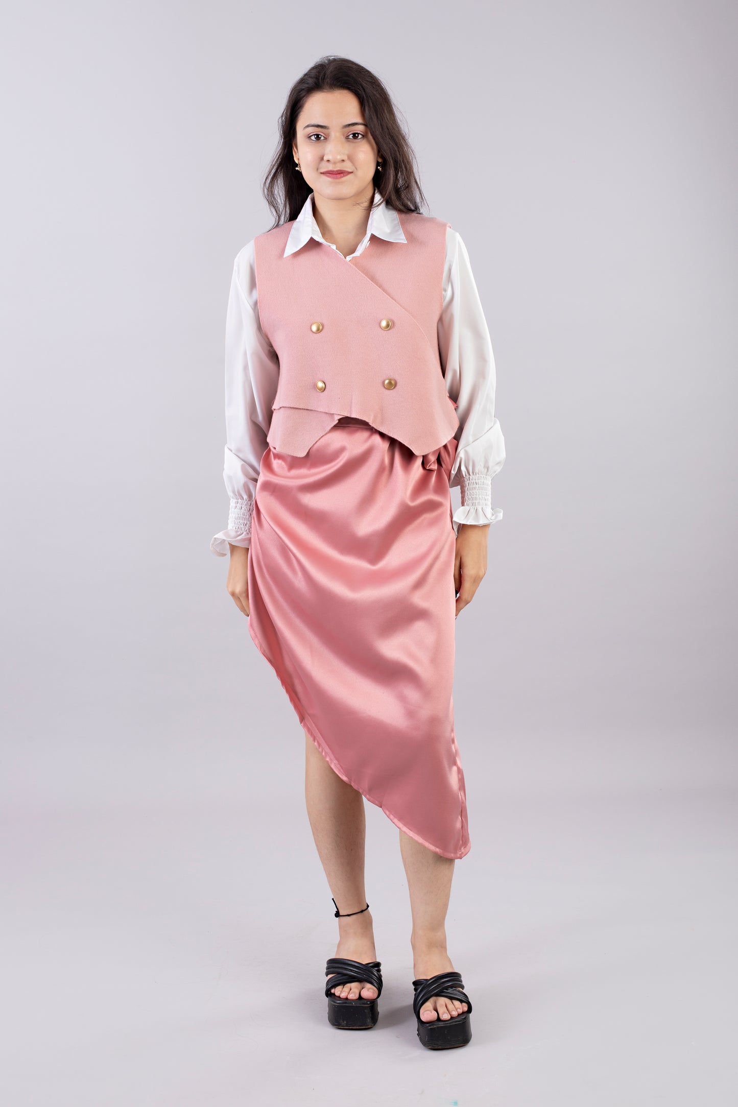 Cropped Double-Breasted Waistcoat with Shirt